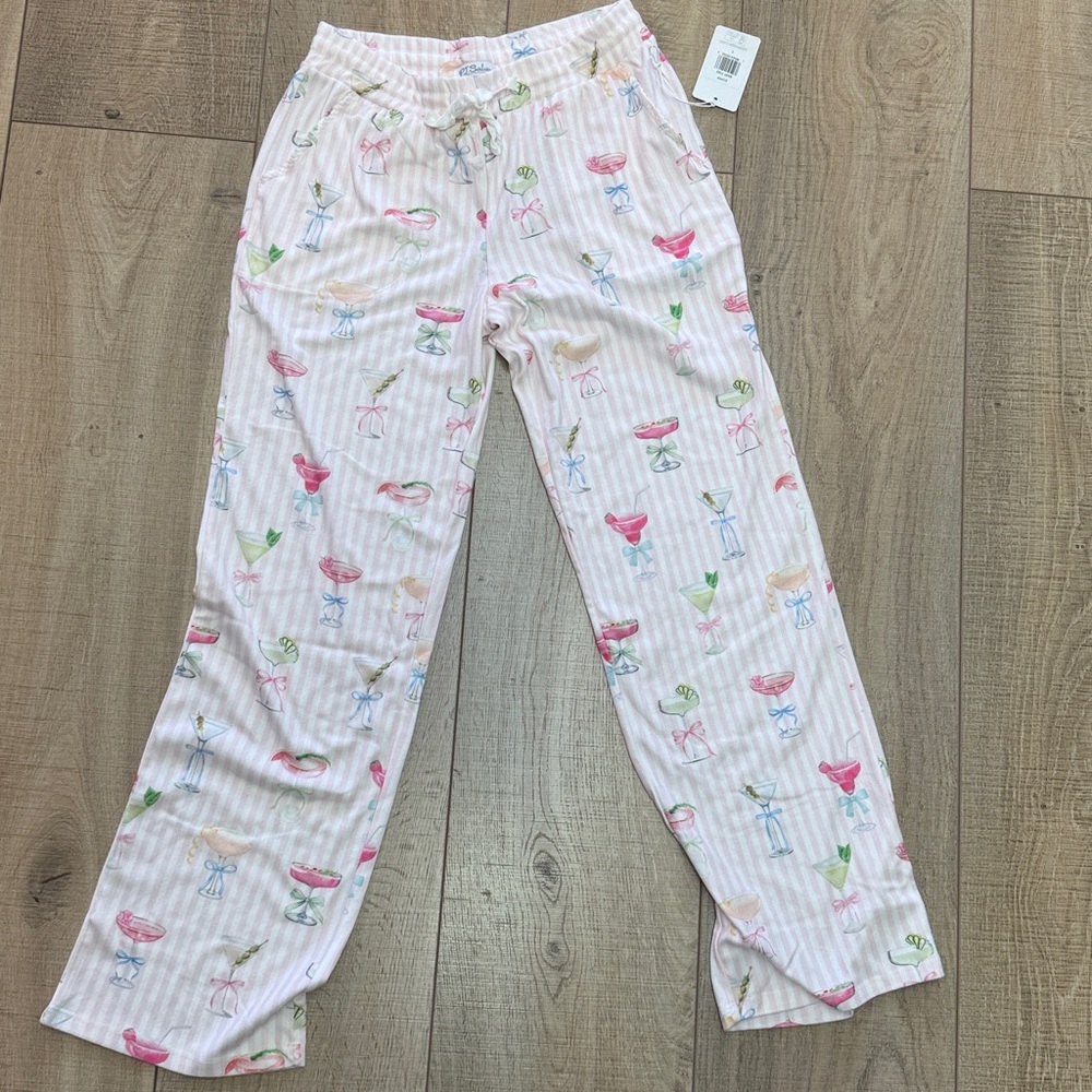 PJ Salvage Cream Pajama Pants with Pink and Green Accents